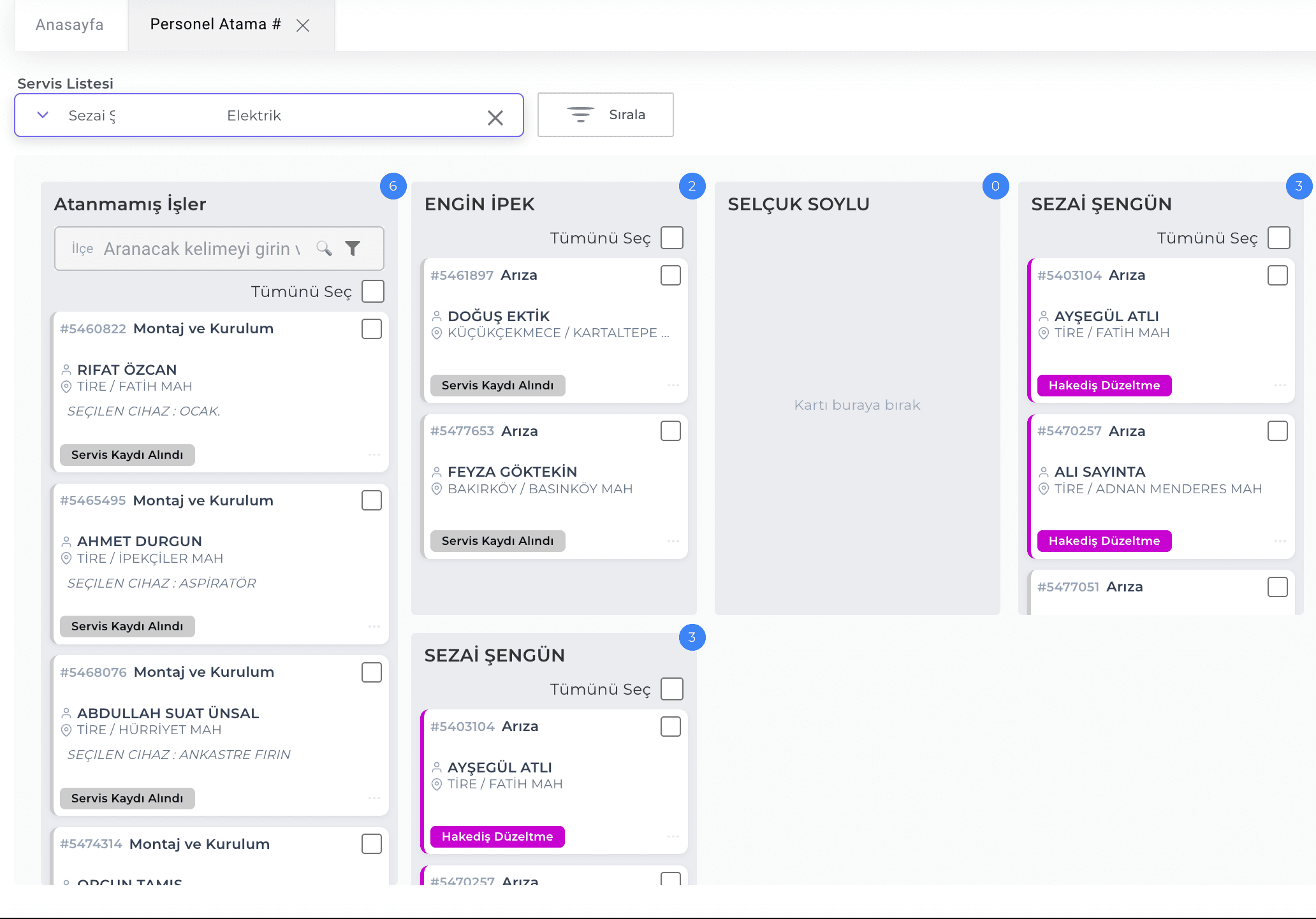 FieldCo Personel Atama - Kanban İş Dağılımı